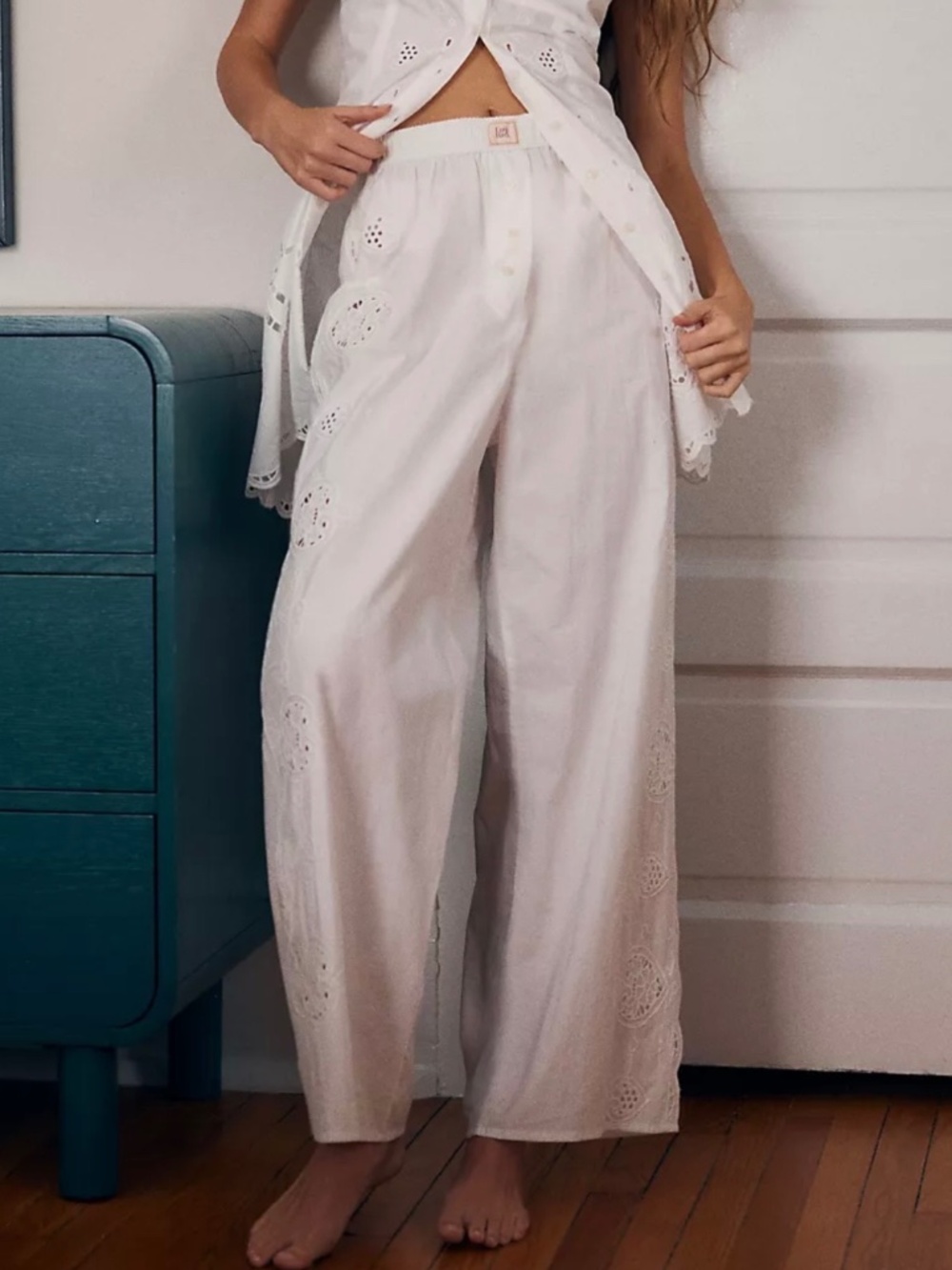 LyreBird Eyelet Embroidered Boxer PJ  Pants Ivory SZ XL